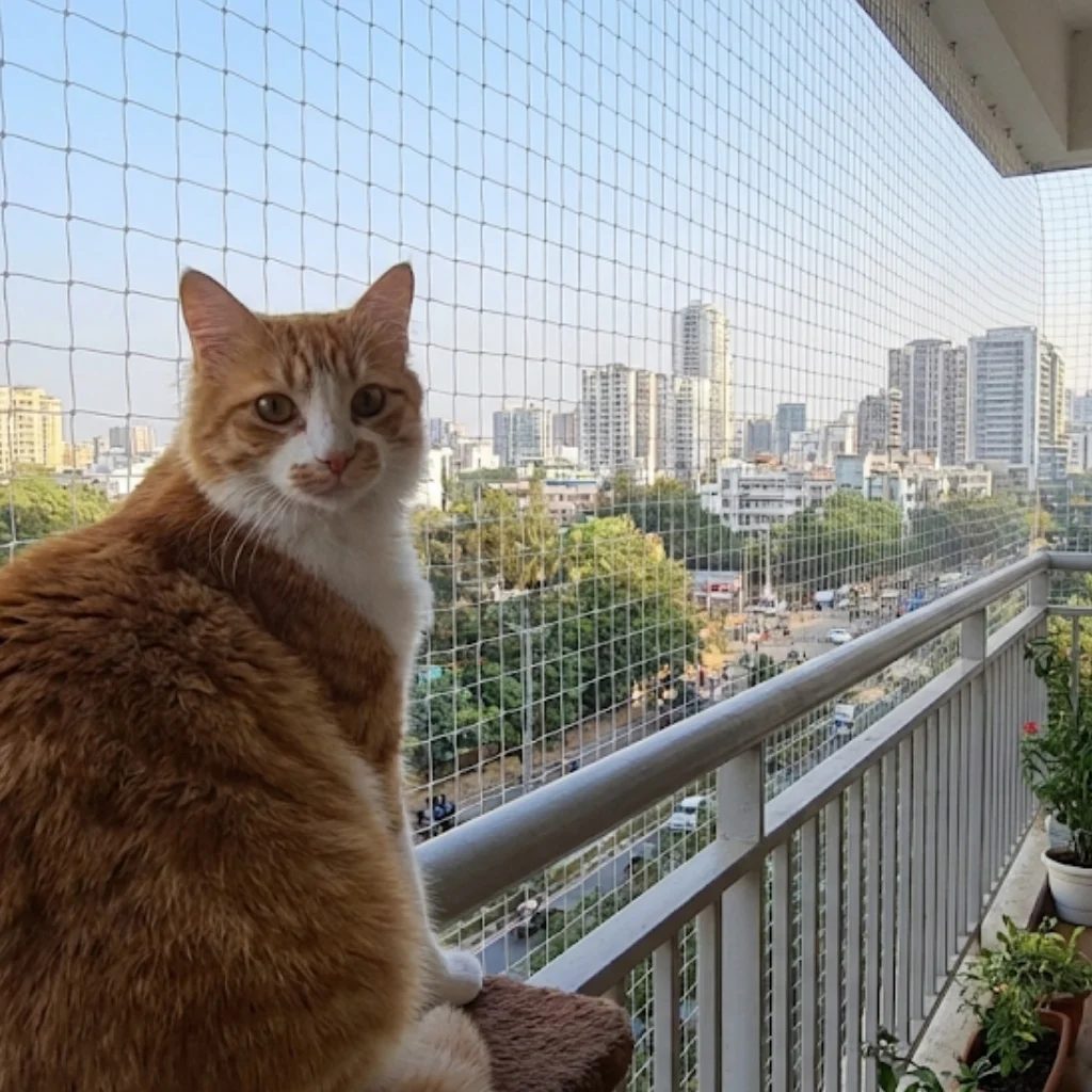 kedi filesi, balkon korkuluğuna takılan kedi koruma filesi
